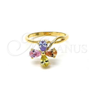 Anillo Multi Piedra 5.172.007.08 Oro Laminado, Diseño de Flor, con Multicolor Zirconia Cubica, Pulido, Tono Dorado (Size 8)