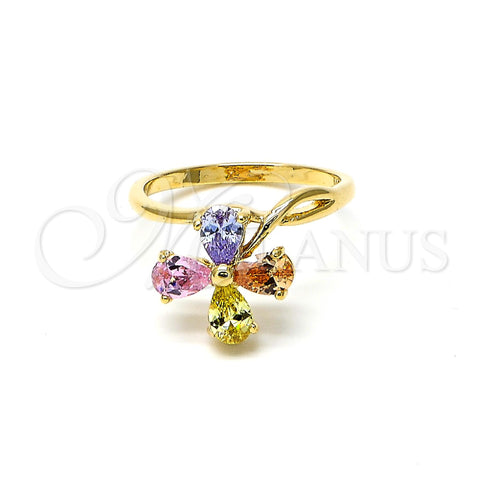 Anillo Multi Piedra 5.172.007.09 Oro Laminado, Diseño de Flor, con Multicolor Zirconia Cubica, Pulido, Tono Dorado (Size 9)