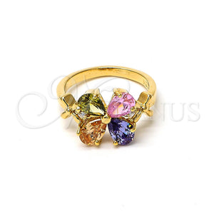 Anillo Multi Piedra 5.172.008.08 Oro Laminado, Diseño de Flor, con Multicolor and Blanca Zirconia Cubica, Pulido, Tono Dorado (Size 8)