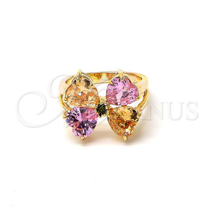 Anillo Multi Piedra 5.172.009.09 Oro Laminado, Diseño de Arco, con Multicolor Zirconia Cubica, Pulido, Tono Dorado (Size 9)