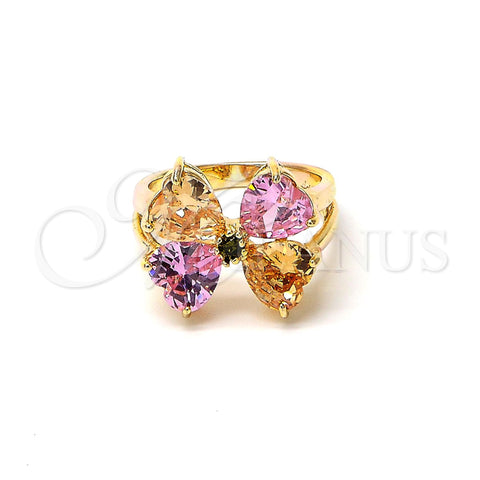 Anillo Multi Piedra 5.172.009.09 Oro Laminado, Diseño de Arco, con Multicolor Zirconia Cubica, Pulido, Tono Dorado (Size 9)