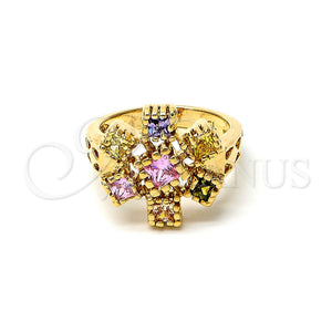 Anillo Multi Piedra 5.172.010.08 Oro Laminado, Diseño de Flor, con Multicolor Zirconia Cubica, Pulido, Tono Dorado (Size 8)