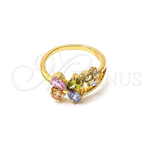 Anillo Multi Piedra 5.172.011.09 Oro Laminado, Diseño de Flor y Mariposa, con Multicolor and Blanca Zirconia Cubica, Pulido, Tono Dorado (Size 9)