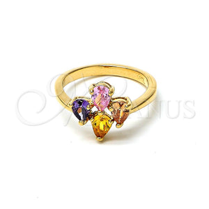 Anillo Multi Piedra 5.172.012.08 Oro Laminado, con Multicolor Zirconia Cubica, Pulido, Tono Dorado (Size 8)