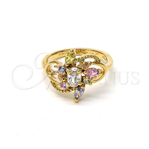 Anillo Multi Piedra 5.172.013.09 Oro Laminado, Diseño de Flor, con Multicolor and Blanca Zirconia Cubica, Pulido, Tono Dorado (Size 9)