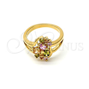 Anillo Multi Piedra 5.172.016.08 Oro Laminado, Diseño de Flor, con Multicolor Zirconia Cubica, Pulido, Tono Dorado (Size 8)