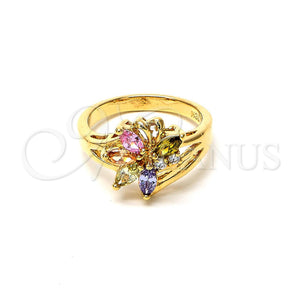 Anillo Multi Piedra 5.172.017.09 Oro Laminado, Diseño de Flor, con Multicolor and Blanca Zirconia Cubica, Pulido, Tono Dorado (Size 9)