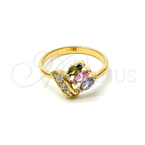 Anillo Multi Piedra 5.172.019.09 Oro Laminado, Diseño de Cluster, con Multicolor Zirconia Cubica, Pulido, Tono Dorado (Size 9)