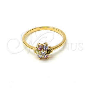 Anillo Multi Piedra 5.172.022.09 Oro Laminado, Diseño de Flor y Cluster, con Multicolor Zirconia Cubica, Pulido, Tono Dorado (Size 9)