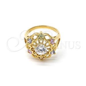 Anillo Multi Piedra 5.172.035.09 Oro Laminado, Diseño de Flor, con Zirconia Cubica Multicolor, Diamantado, Tono Dorado (Tamaño 9)