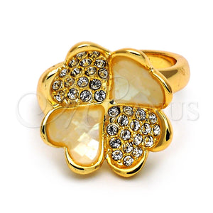 Anillo Elegante 5.174.022.07 Oro Laminado, Diseño de Flor y Corazón, con Champan Opal and Blanca Cristal, Pulido, Tono Dorado (Size 7)