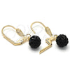 Arete Colgante 5.120.017.1 Oro Laminado, Diseño de Bola, con Negro Cristal, Pulido, Tono Dorado