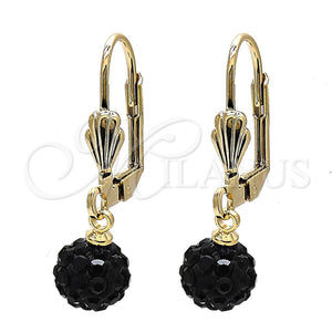 Arete Colgante 5.120.017.1 Oro Laminado, Diseño de Bola, con Negro Cristal, Pulido, Tono Dorado