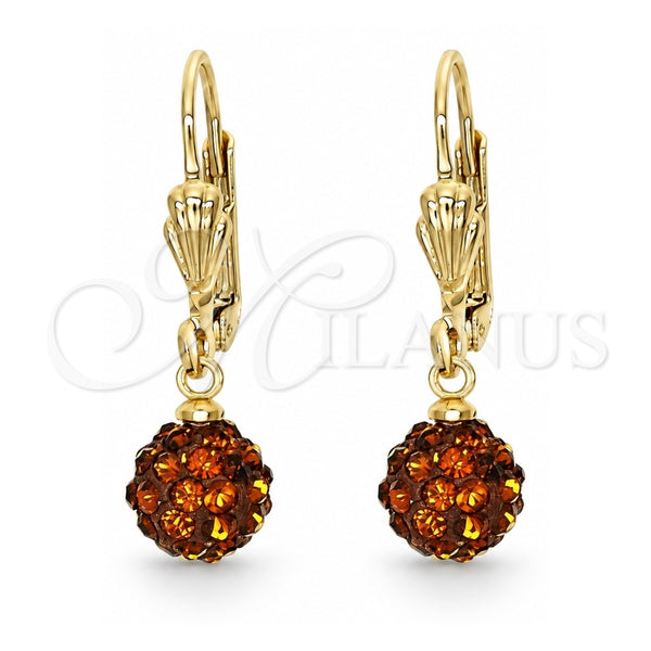 Arete Colgante 5.120.013.1 Oro Laminado, Diseño de Bola, con Onix Negro Cristal, Pulido, Tono Dorado