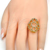 Anillo Multi Piedra 01.118.0016.09 Oro Laminado, Diseño de Flor, con Blanca Cristal, Pulido, Tono Dorado (Size 9)