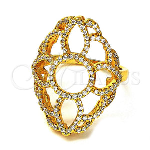 Anillo Multi Piedra 01.118.0016.09 Oro Laminado, Diseño de Flor, con Blanca Cristal, Pulido, Tono Dorado (Size 9)