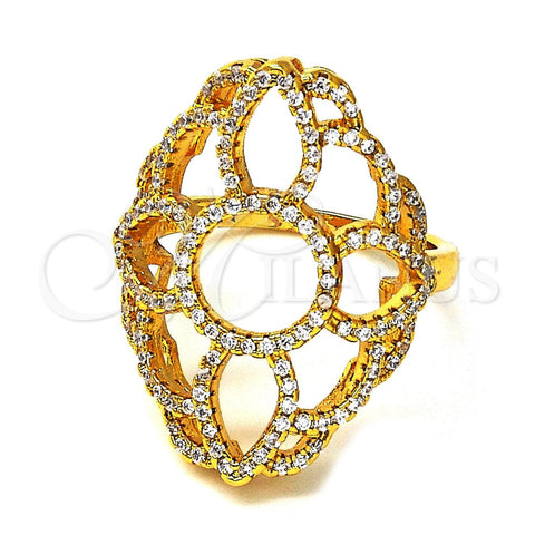 Anillo Multi Piedra 01.118.0016.09 Oro Laminado, Diseño de Flor, con Blanca Cristal, Pulido, Tono Dorado (Size 9)