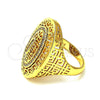 Anillo Multi Piedra 01.118.0024.07 Oro Laminado, Diseño de Llave Griega, con Blanca Micro Pave, Pulido, Tono Dorado (Size 7)