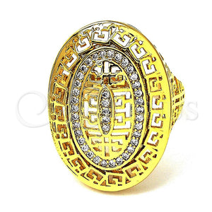 Anillo Multi Piedra 01.118.0024.08 Oro Laminado, Diseño de Llave Griega, con Blanca Micro Pave, Pulido, Tono Dorado (Size 8)