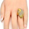 Anillo Multi Piedra 01.118.0019.09 Oro Laminado, Diseño de Cluster, con Blanca Cristal, Pulido, Tono Dorado (Size 9)