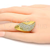 Anillo Multi Piedra 01.118.0019.09 Oro Laminado, Diseño de Cluster, con Blanca Cristal, Pulido, Tono Dorado (Size 9)
