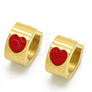 Argolla Huggie 02.216.0011.3 Acero Inoxidable, Diseño de Corazón, Esmaltado Rojo, Tono Dorado
