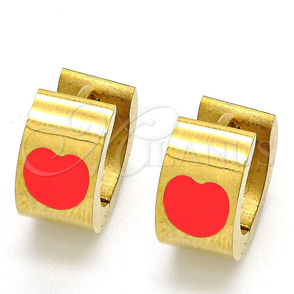 Argolla Huggie 02.216.0011.4 Acero Inoxidable, Diseño de Corazón, Esmaltado Naranja, Tono Dorado