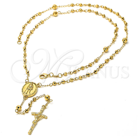 Rosario Mediano 5.204.005.1.24 Oro Laminado, Diseño de San Lazaro y Crucifijo, Pulido, Tono Dorado