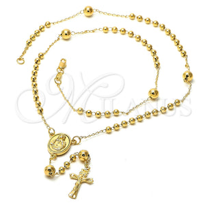 Rosario Fino 5.211.006.4.24 Oro Laminado, Diseño de Sagrado Corazon de Maria y Crucifijo, Pulido, Tono Dorado