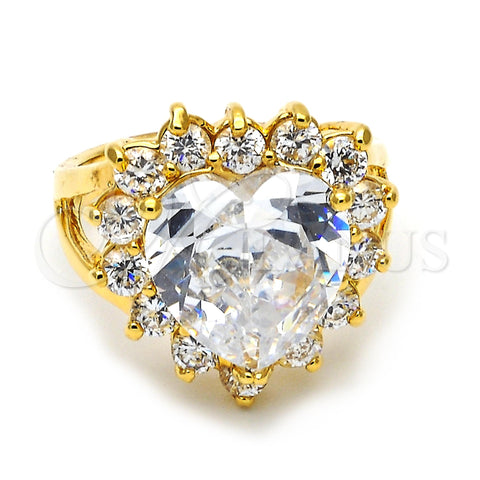 Anillo Multi Piedra 5.176.074.09 Oro Laminado, Diseño de Corazón, con Blanca Zirconia Cubica, Pulido, Tono Dorado (Size 9)