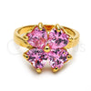 Anillo Multi Piedra 5.169.008.08 Oro Laminado, Diseño de Trébol de Cuatro Hojas y Corazón, con Esmeralda Zirconia Cubica, Pulido, Tono Dorado (Size 8)