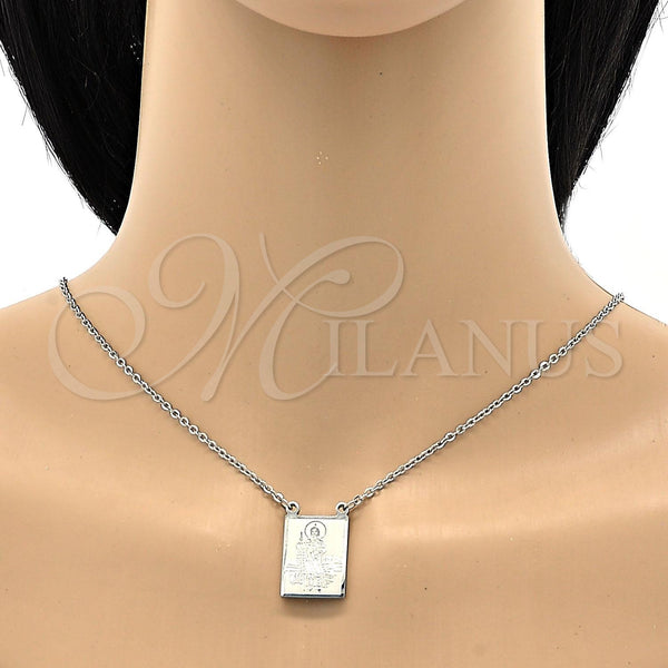 Collares con Dije 04.223.0003.20 Acero Inoxidable, Diseño de San Judas y Rolo, Pulido, Tono Plateado (23 MM Thickness, 20 Inches Length)