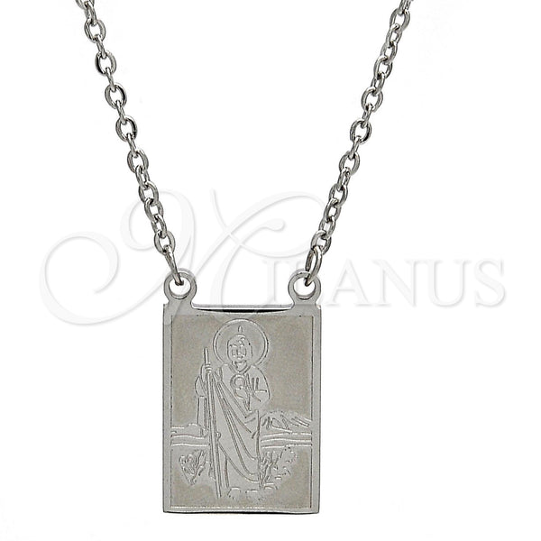 Collares con Dije 04.223.0003.20 Acero Inoxidable, Diseño de San Judas y Rolo, Pulido, Tono Plateado (23 MM Thickness, 20 Inches Length)