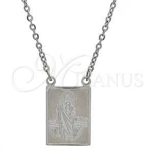 Collares con Dije 04.223.0003.20 Acero Inoxidable, Diseño de San Judas y Rolo, Pulido, Tono Plateado (23 MM Thickness, 20 Inches Length)