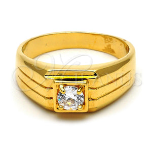 Anillo de Hombre 5.175.028.09 Oro Laminado, Diseño de Solitario, con Blanca Zirconia Cubica, Pulido, Tono Dorado (Size 9)