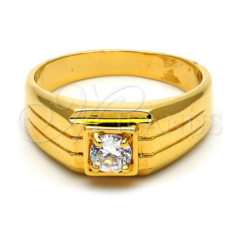 Anillo de Hombre 5.175.028.09 Oro Laminado, Diseño de Solitario, con Blanca Zirconia Cubica, Pulido, Tono Dorado (Size 9)