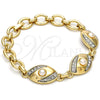 Pulsera Elegante 03.91.0063.08 Oro Laminado, con Marfil Perla and Blanca Cristal, Pulido, Dos Tonos (14 MM Thickness, 8 Inches Length)