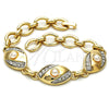 Pulsera Elegante 03.91.0063.08 Oro Laminado, con Marfil Perla and Blanca Cristal, Pulido, Dos Tonos (14 MM Thickness, 8 Inches Length)