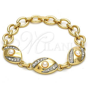 Pulsera Elegante 03.91.0063.08 Oro Laminado, con Marfil Perla and Blanca Cristal, Pulido, Dos Tonos (14 MM Thickness, 8 Inches Length)