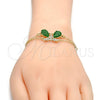 Pulsera Elegante 03.91.0066.07 Oro Laminado, Diseño de Mariposa y Rolo, con Verde Zirconia Cubica and Blanca Cristal, Pulido, Tono Dorado (0.35 Gauge, 17 MM Thickness, 7 Inches Length)