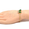 Pulsera Elegante 03.91.0066.07 Oro Laminado, Diseño de Mariposa y Rolo, con Verde Zirconia Cubica and Blanca Cristal, Pulido, Tono Dorado (0.35 Gauge, 17 MM Thickness, 7 Inches Length)
