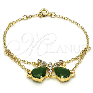 Pulsera Elegante 03.91.0066.07 Oro Laminado, Diseño de Mariposa y Rolo, con Verde Zirconia Cubica and Blanca Cristal, Pulido, Tono Dorado (0.35 Gauge, 17 MM Thickness, 7 Inches Length)