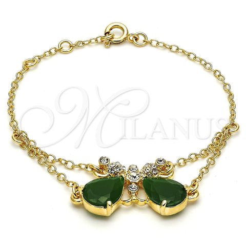 Pulsera Elegante 03.91.0066.07 Oro Laminado, Diseño de Mariposa y Rolo, con Verde Zirconia Cubica and Blanca Cristal, Pulido, Tono Dorado (0.35 Gauge, 17 MM Thickness, 7 Inches Length)