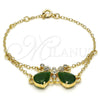 Pulsera Elegante 03.91.0066.07 Oro Laminado, Diseño de Mariposa y Rolo, con Verde Zirconia Cubica and Blanca Cristal, Pulido, Tono Dorado (0.35 Gauge, 17 MM Thickness, 7 Inches Length)