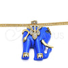 Collares con Dije 04.182.0056.35 Oro Laminado, Diseño de Elefante, con Cristal Blanca y Opal Zafiro Azul, Pulido, Tono Dorado (Grosor 50 MM, 35 Pulgadas de Largo)