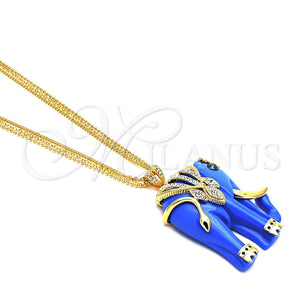 Collares con Dije 04.182.0056.35 Oro Laminado, Diseño de Elefante, con Cristal Blanca y Opal Zafiro Azul, Pulido, Tono Dorado (Grosor 50 MM, 35 Pulgadas de Largo)