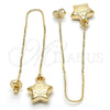 Arete Violador 02.65.2502 Oro Laminado, Diseño de Estrella y Carita Feliz, Pulido, Tono Dorado