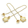 Arete Violador 02.65.2502 Oro Laminado, Diseño de Estrella y Carita Feliz, Pulido, Tono Dorado