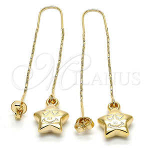 Arete Violador 02.65.2502 Oro Laminado, Diseño de Estrella y Carita Feliz, Pulido, Tono Dorado