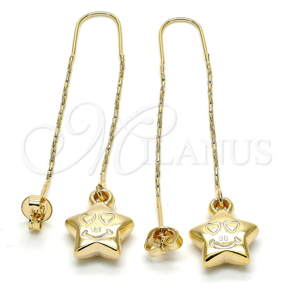 Arete Violador 02.65.2502 Oro Laminado, Diseño de Estrella y Carita Feliz, Pulido, Tono Dorado